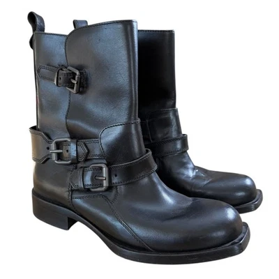 Diesel Negro Dorado Mujer Cuero Moto Hebilla Botas EU 37 US 7 Western Biker Foto 1 de 4