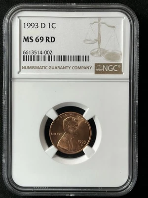 1993-D  1C RD Lincoln Memorial One Cent  NGC MS69RD   6613514-002 - Image 1 of 2