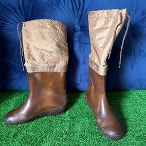 Andrew Geller Vintage Gummi Regen Stiefel Lammfell gefüttert braun wasserdicht Gr. 9 - Bild 1 von 9
