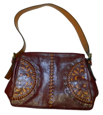 Bolso de Hombro de Cuero Borgoña Hype De Colección Diseño Recortado y Correa de Hebilla de Latón Acento Foto 1 de 4