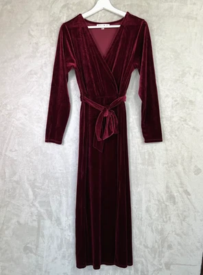 California Bay Co. 天鹅绒连衣裙女式 XL 包裹勃艮第 Maxi 浪漫仙女哥特 — 第 1/4 张图片