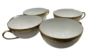 Limoges Coronet Tea Cups Gold Rim Made in France Set of 4 Antique MCM VTG - Picture 1 of 11
