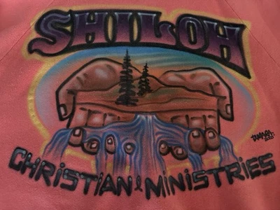 2000 年代 Y2K 喷枪拉过运动衫珊瑚 Shiloh Christian Ministries — 第 1/4 张图片