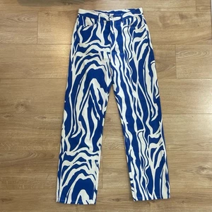 Monki Blue White Patterned Jeans 100% Cotton Size 36 Uk 10 Women’s Rise 11.5 - Picture 1 of 8