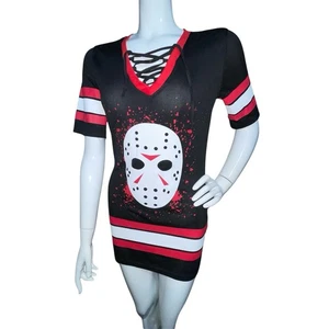 Womens Friday The 13th Jason Vorhees Jersey Shirt Mini Dress XS/TP Horror Hockey - Picture 1 of 20