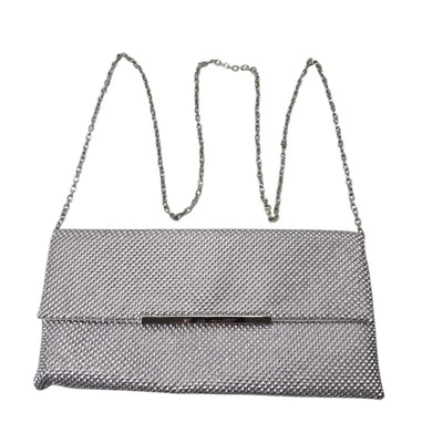 INC Hether Malla Brillante Para Mujer Bolso sin asas Bolso Metálico Plateado Cadena Correa Foto 1 de 4
