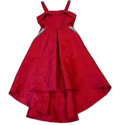 Red High-Low Formal Dress With Embellished Waist Size 7 Girls - Image 1 of 4