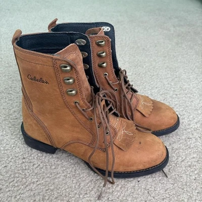 Cabelas Kiltie Botas de Cuero para Mujer 6 Marrón Con Cordones Western Foto 1 de 4
