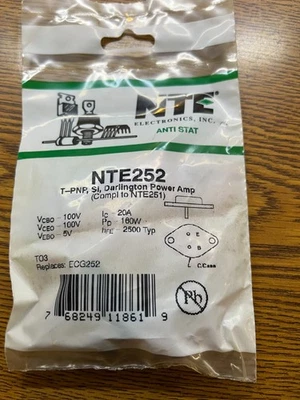 NTE252 Transistor PNP Darlington Power Amp, - Image 1 of 2