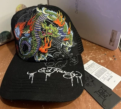 Sombrero de Camionero Dragón Japón Bordado Ed Hardy Color: Negro Estilo #EHH0001-20 NUEVO CON ETIQUETAS Foto 1 de 4