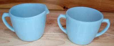 Vintage Fire King Turquoise Blue Dophite Creamer Sugar Set Anchor Hocking - Image 1 of 4