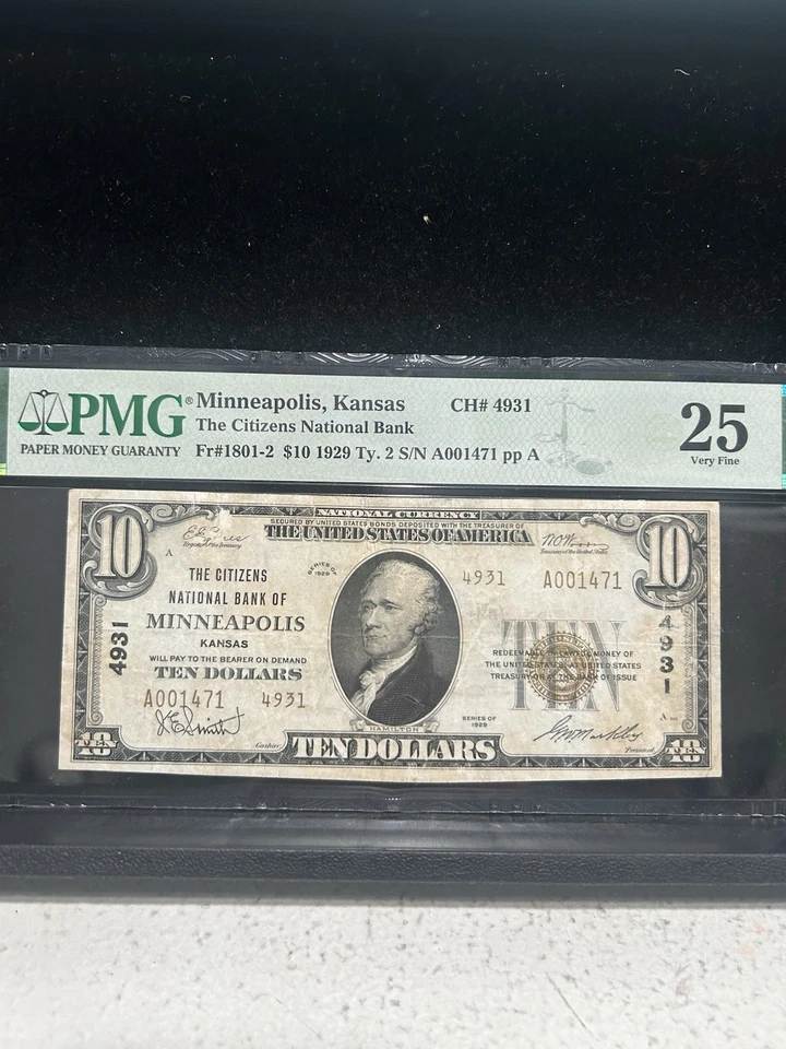 SASA 1929 Type2 Minneapolis Kansas Citizens National Bank $10 Pmg Vf25 - Image 1 of 2