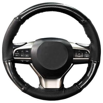Carbon Fiber + Leather HYBRID Hand Sew Car Steering Wheel Cover Anti-Slip DIY US - Image 1 of 4