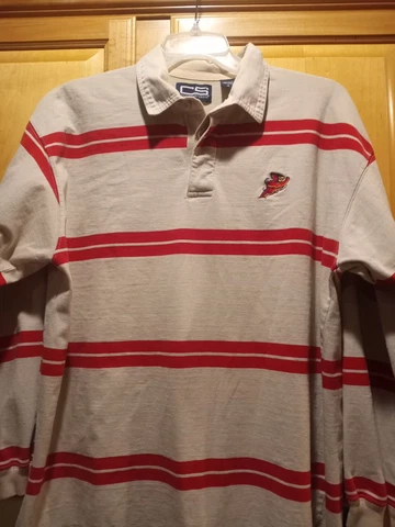 Iowa State Cyclones ISU Striped Polo Shirt Mens XL Long Sleeve Red/tan Cover