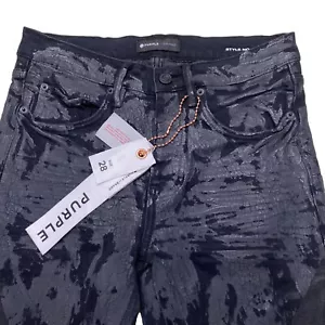 Pantalones de mezclilla para hombre NUEVOS CON ETIQUETAS $385 marca púrpura recubiertos desgastados pierna ajustada talla P001 28x32 - Imagen 1 de 16