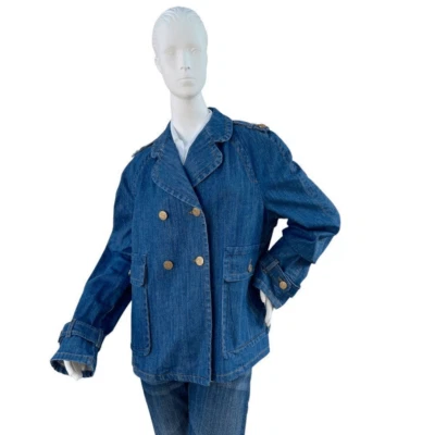 Jaqueta jeans ESCADA SPORT azul jeans swing casaco ervilha estilo náutico tamanho 44, EUA G - Imagem 1 de 4