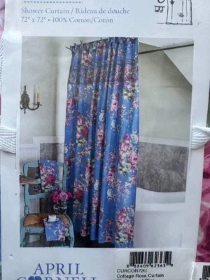 April Cornell Cottage Rose Shower Curtain Wedgewood Blue ~ French Country Style - Image 1 of 4