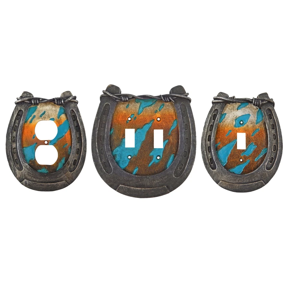 Western Horseshoe Alambre de púas Turquesa Interruptor Placa de Pared Cubiertas Piel de Vaca Foto 1 de 1