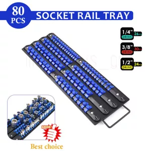 80-Piece Socket Rails Tray Set Mix Combination Holder Ball Lockable Tool Storage - Picture 1 of 12