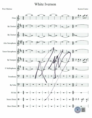POST MALONE SIGNED WHITE IVERSON AUTOGRAPH LYRIC SHEET BECKETT BAS 6 Cover