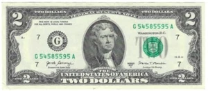 Five of a Kind 5s Fancy Seriennummer Two Dollar G54585595A Chicago 2017A UNC - Bild 1 von 2