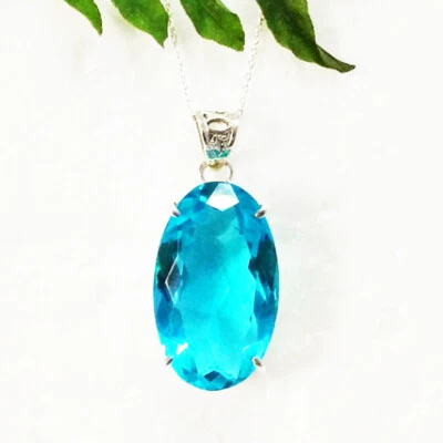 925 Sterlingsilber Blau Topas Halskette Handmade Schmuck Edelstein Halskette - Bild 1 von 4