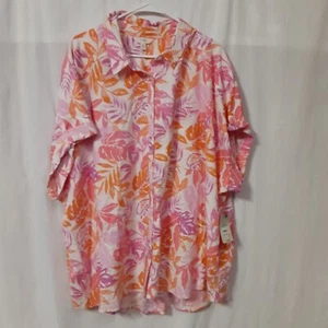Terra & Sky Womens  PLUS 4X  Button Front Camp Shirt 100% Lyocell TropicaL - Picture 1 of 3