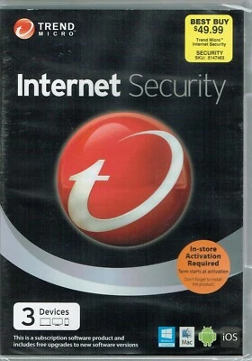 Trend Micro-Internet Security DVD Windows 8/Mac/And/iOS, 3 Devices Protected NEW - Image 1 of 2