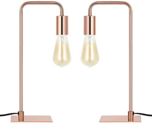 Set of 2 Nightstand Bedside Desk Table Lamp Task Lamp Bedroom Dorm Rosegold Gift - Picture 1 of 7