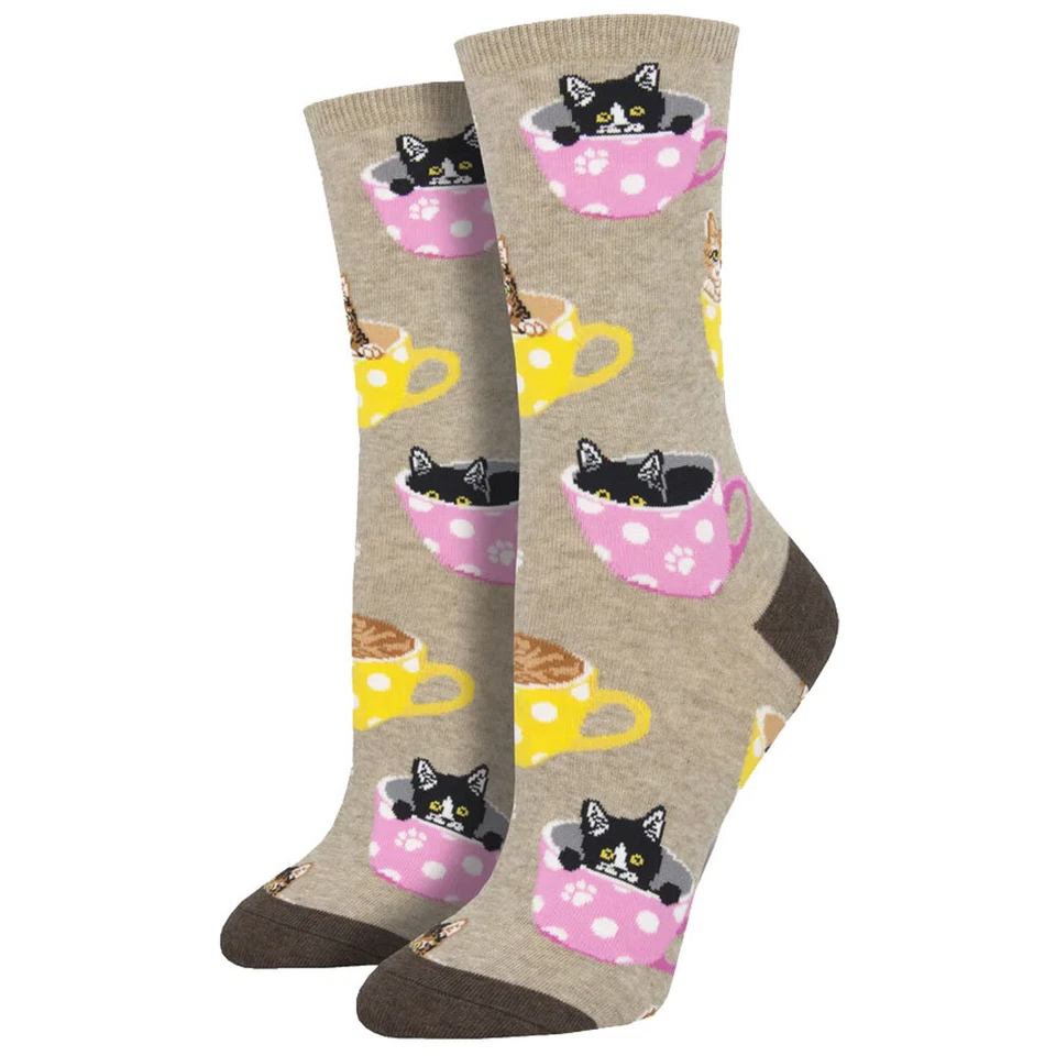 SockSmith Womens Cats Kittens In Coffee Cups Theme Crew Socks