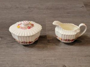 HTF Copeland Spode Rose Briar Chelsea Wicker Mini Sugar Bowl w/ Lid & Creamer - Picture 1 of 11