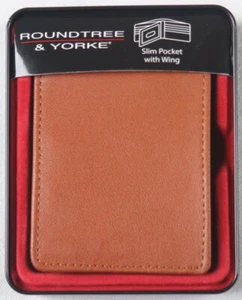 ROUNDTREE & YORKE MENS SLIM POCKET with WING BROWN LEATHER WALLET NWT NIB - Picture 1 of 2
