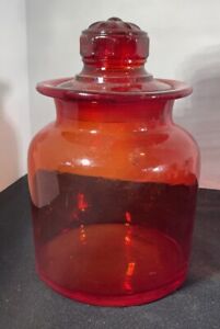 Bidon pot vintage en verre soufflé rouge Takahashi pharmacie 7-1/2 pouces