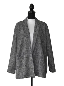 B4 NWT EILEEN FISHER Blk/Wht Organic Cotton Tweed Open Front Blazer Size L $258 - Picture 1 of 6