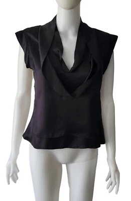 YVES SAINT LAURENT $2,297 Size 38 8 Beautiful Black Pure Silk Layered Blouse - Image 1 of 4