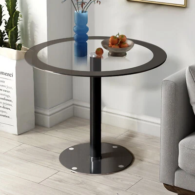 Round Tempered Glass Dining Table Corner Home Kitchen Metal Legs Save Space - Image 1 of 4