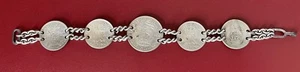 Vintage 5-Coin Silver Bracelet Great Britain George VI 3 Pence One Shilling 22G - Picture 1 of 11