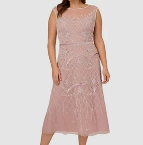 Adrianna by Adrianna Papell Womens Pink Boat-Neck Beaded Dress Plus Size 18W - Picture 1 of 2