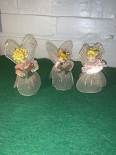 Vintage Christmas Spun Silk Angels Made In Japan Late Forties Set Of Three Pink
