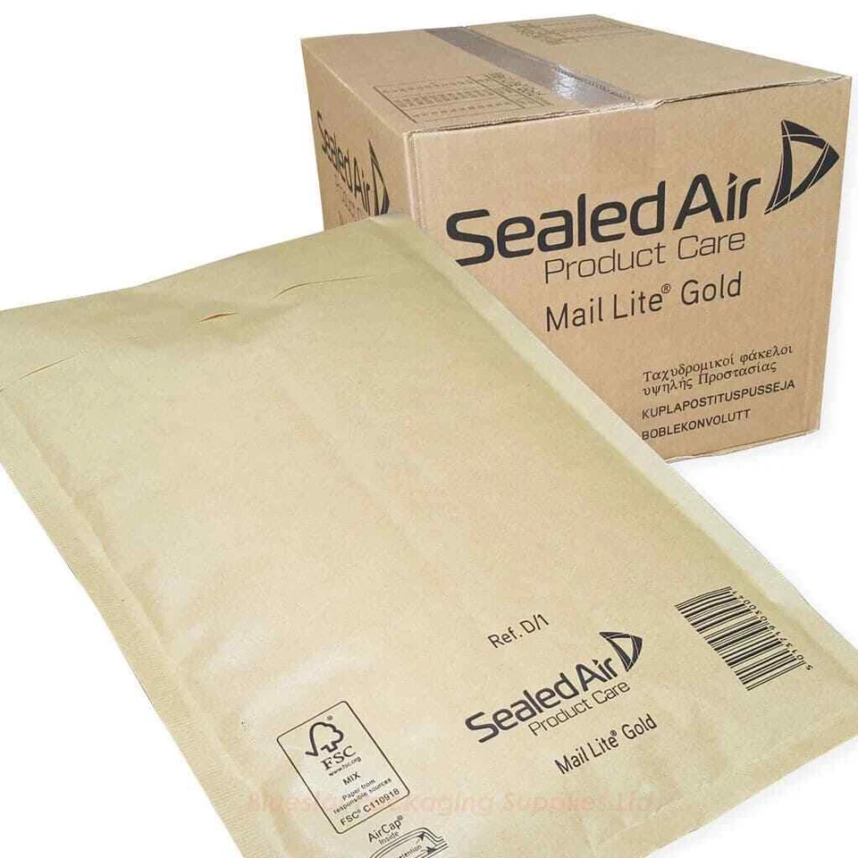 Mail Lite Bubble Lined Size D/1 180x260mm Gold Postal Bag Mq50137