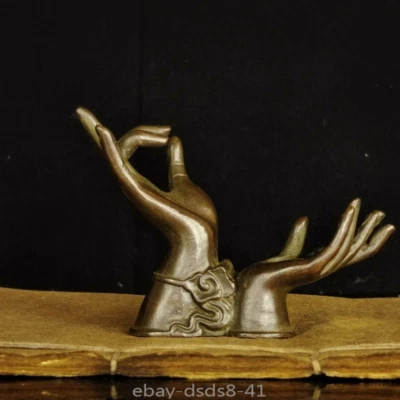 Estante de mano de Buda de bronce chino de 4,2" adorno estatua figura coleccionar decoración regalo Foto 1 de 4