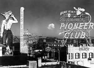 Pioneer Club Signs & Nuclear Blast Cloud, Las Vegas 1951 - Vintage Photo Print - Bild 1 von 1