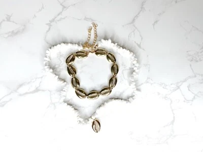 White Gold Beach Puka Shell Choker Necklace Bracelet Fasion Set - Изображение 1 из 3