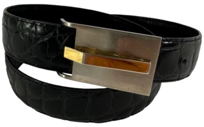 Cinturón de cuero vintage CARLISLE negro cocodrilo en relieve marcado como "M" unisex Foto 1 de 4