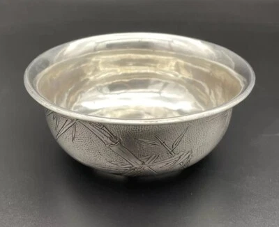 Cuenco chino decorado de bambú de plata de ley Foto 1 de 4