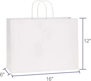 New 100 pcs  16" Kraft Paper Gift Bags  with Handle Holiday Wedding Birthday - Picture 1 of 23