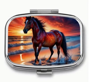 Metal Horse Pill Box Medicine Vitamins Cannabis Pot Stash case holder - Image 1 of 4