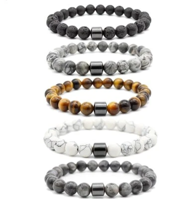 PARTNER ARMBAND Damen Herren MAGNETISCH Hämatit Perlen Marmor  Lavastein Viking  - Bild 1 von 2