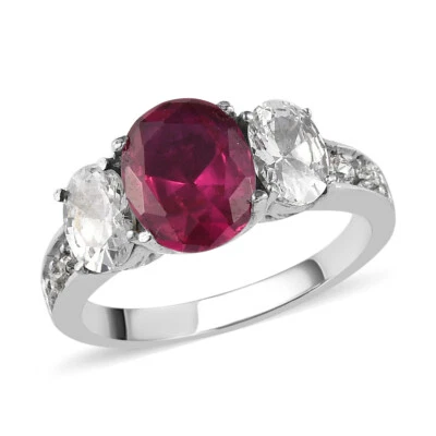 ¡¡Hermoso!! Anillo de acero inoxidable con rubí y circón creado en laboratorio de 3,40 quilates talla 6 Foto 1 de 4