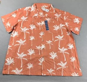 Aloha Shirt Mens XXL Peach Coconut Trees AOP Button Up Short Sleeves Beach NWT - Picture 1 of 10